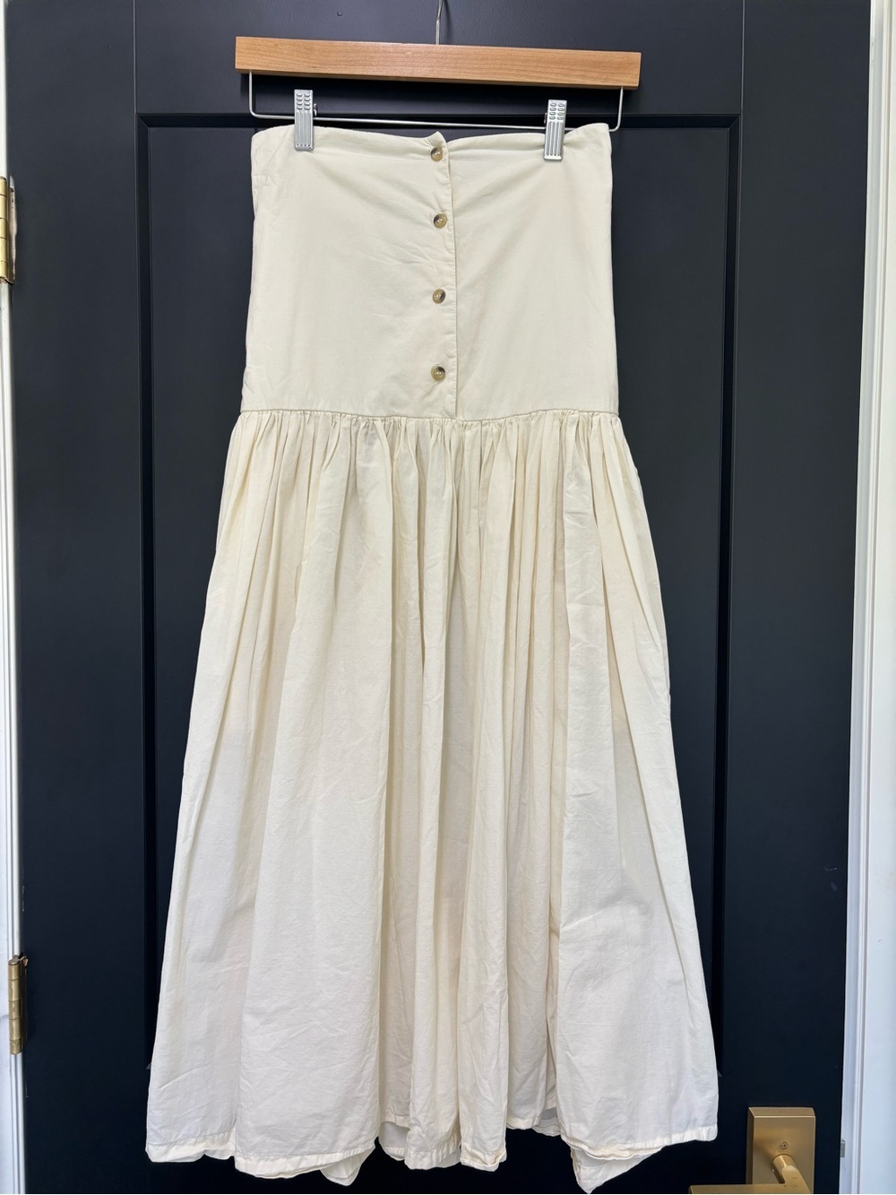 Black Crane Lantan Pleated Cotton Skirt Ivory Button Front Drop Waist Small - Picture 2 of 10